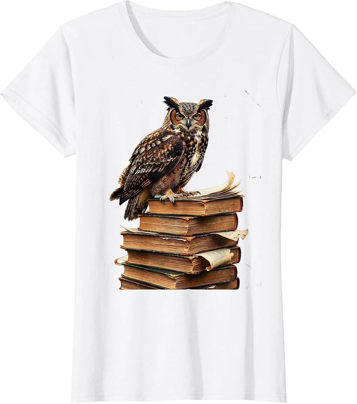 Owl on Textbooks College Graphic T-Shirt - White