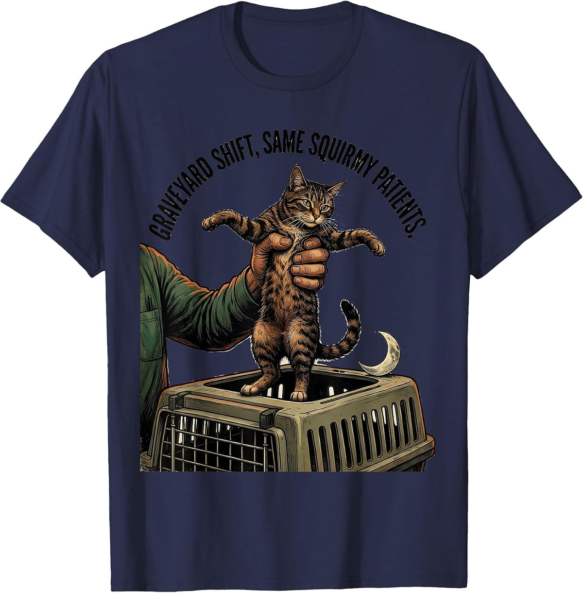 Men's Graveyard Shift Same Squirmy Patients Vintage Vet Tech Humor T-Shirt - Navy Blue