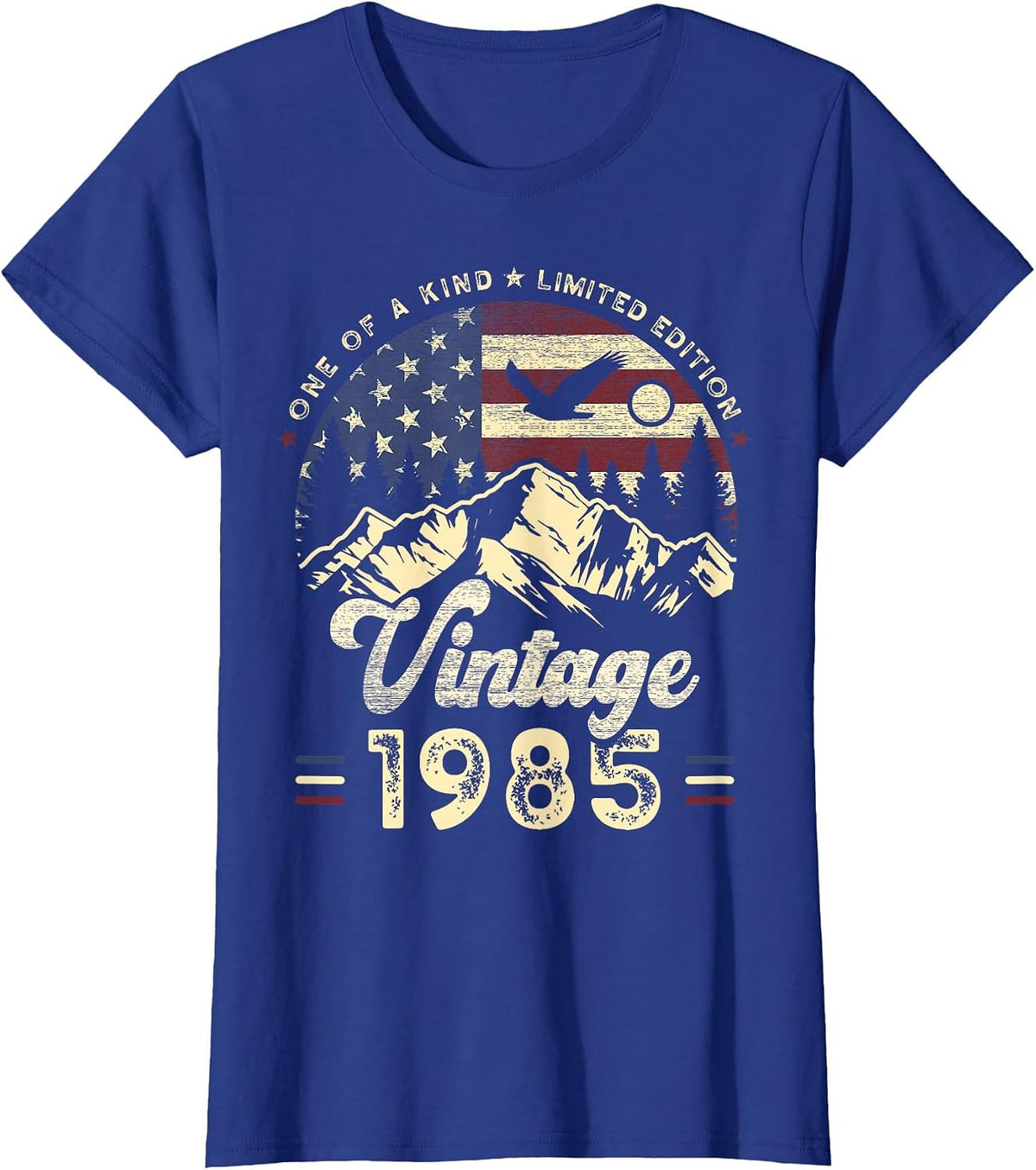 Vintage 1985 American Flag Patriotic Eagle 41st Birthday T-Shirt - Royal Blue
