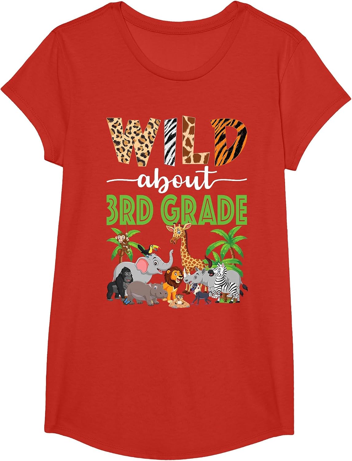Wild About 3rd Grade Teacher Student Third Grade Zoo Safari T-Shirt - Girls Red
