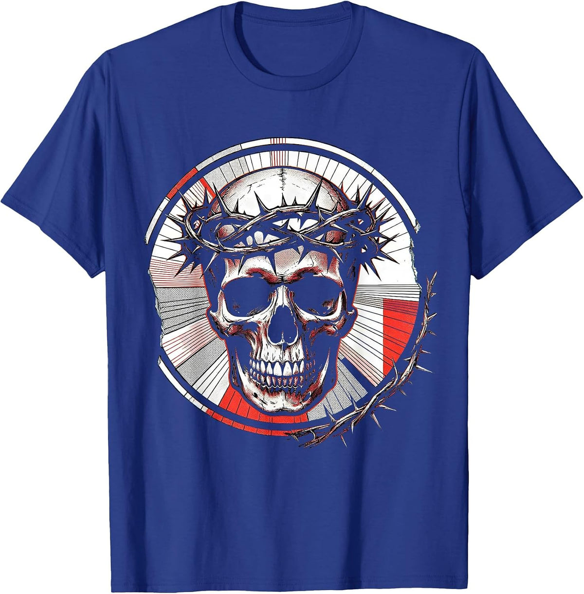Men's Punk Shaved Head Tattoo Crown of Thorns Design T-Shirt - Royal Blue