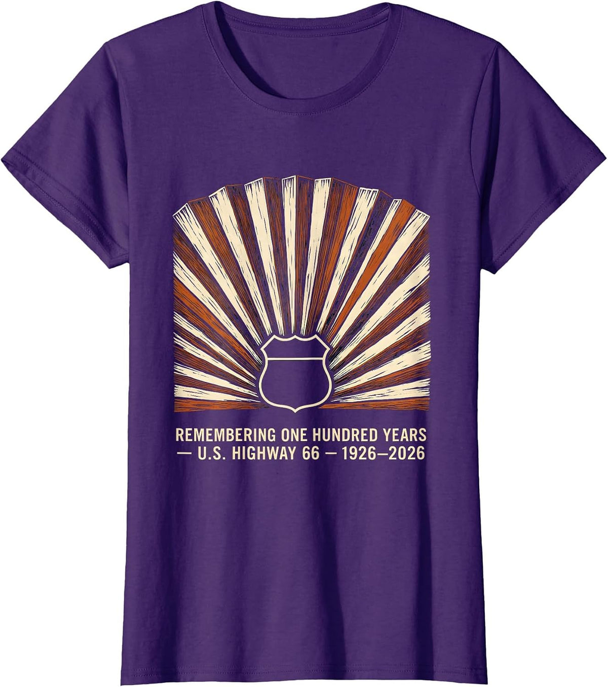 Women's Remembering One Hundred Years — U.S. Highway 66 — 1926-2026 T-Shirt - Purple
