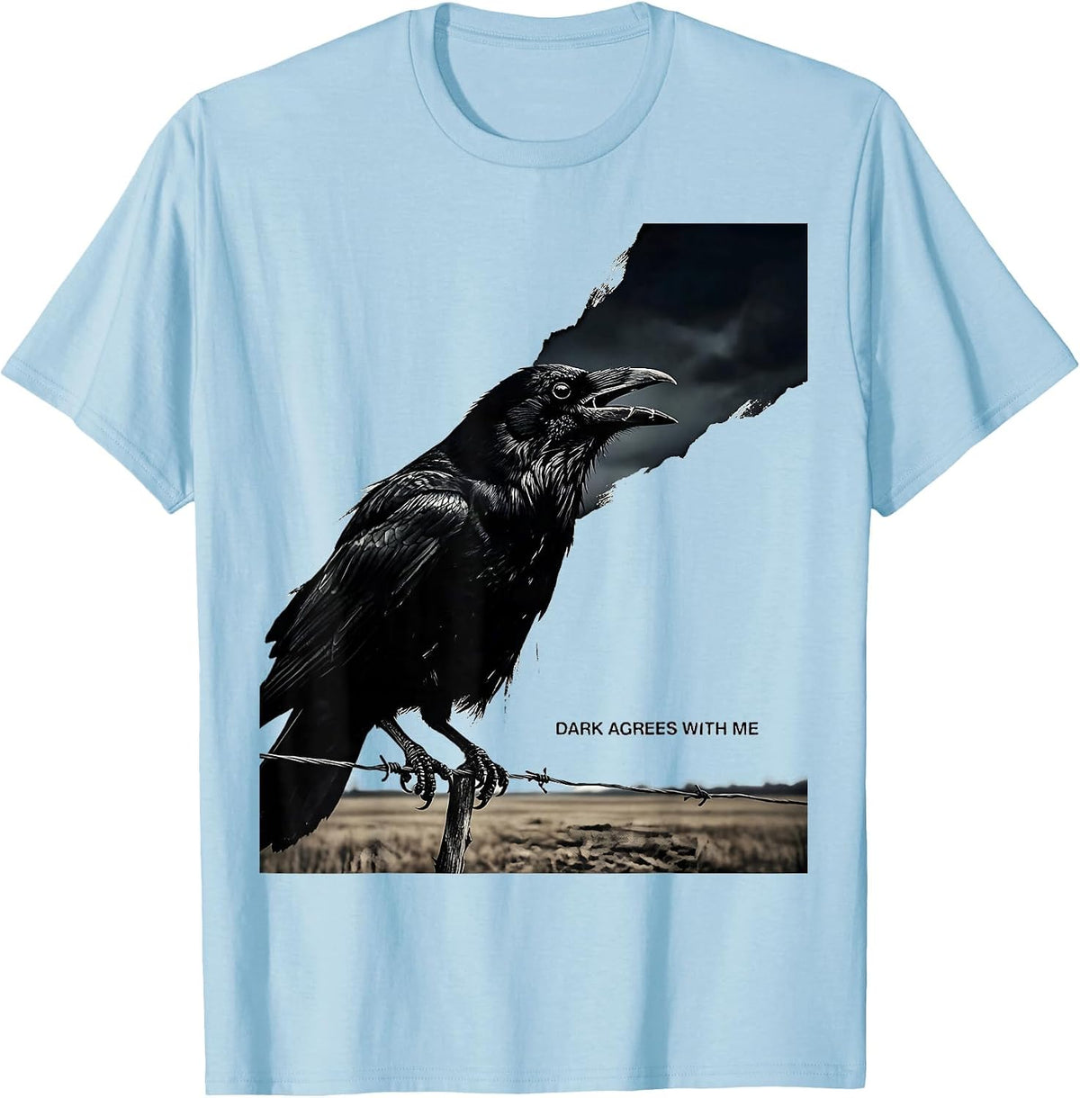 Men's Dark Agrees With Me Funny Crow Pun Bird Lover Gothic Humor T-Shirt - Baby Blue