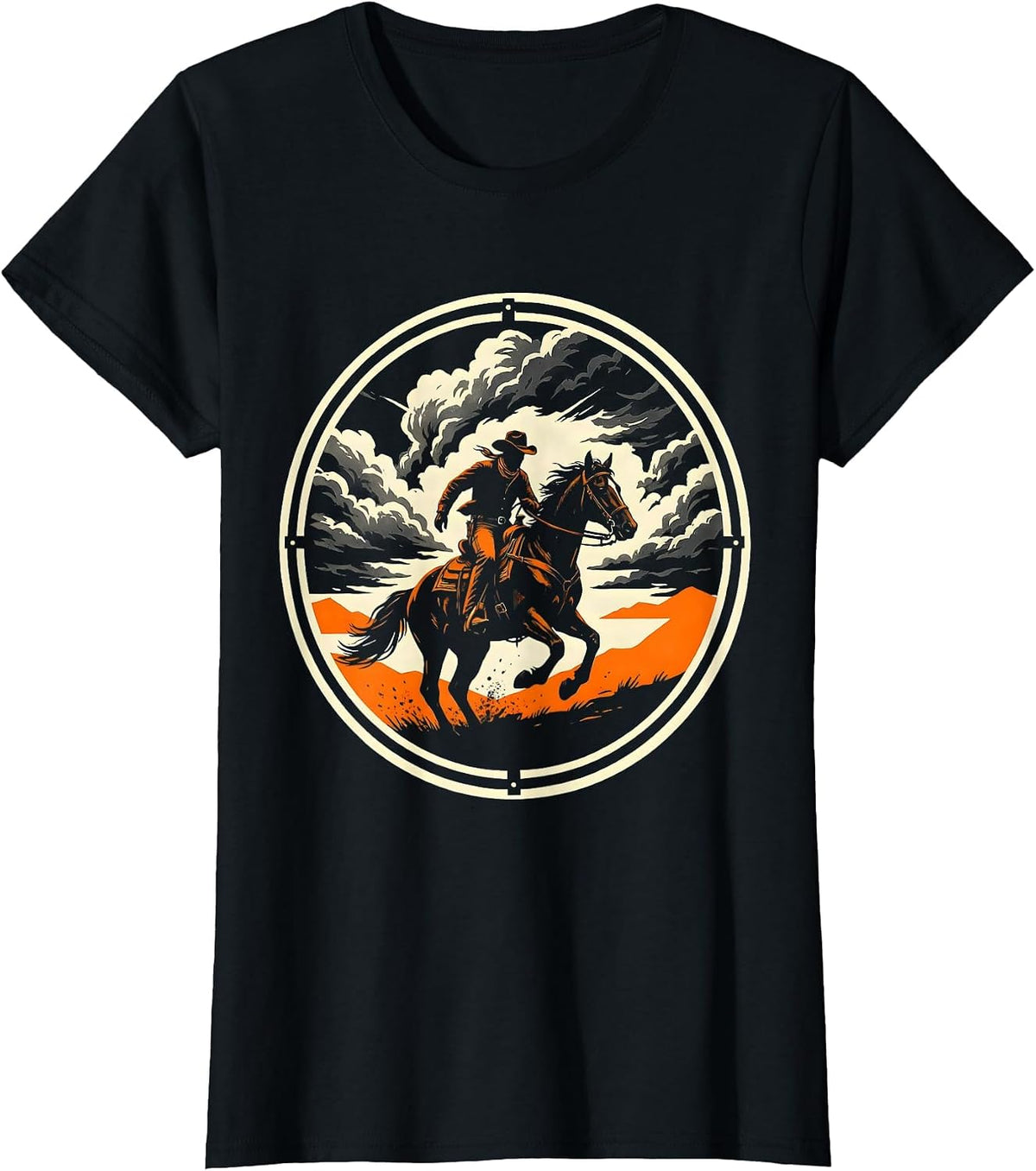 Cowboy Riding Into the Storm Graphic Tee T-Shirt - Black