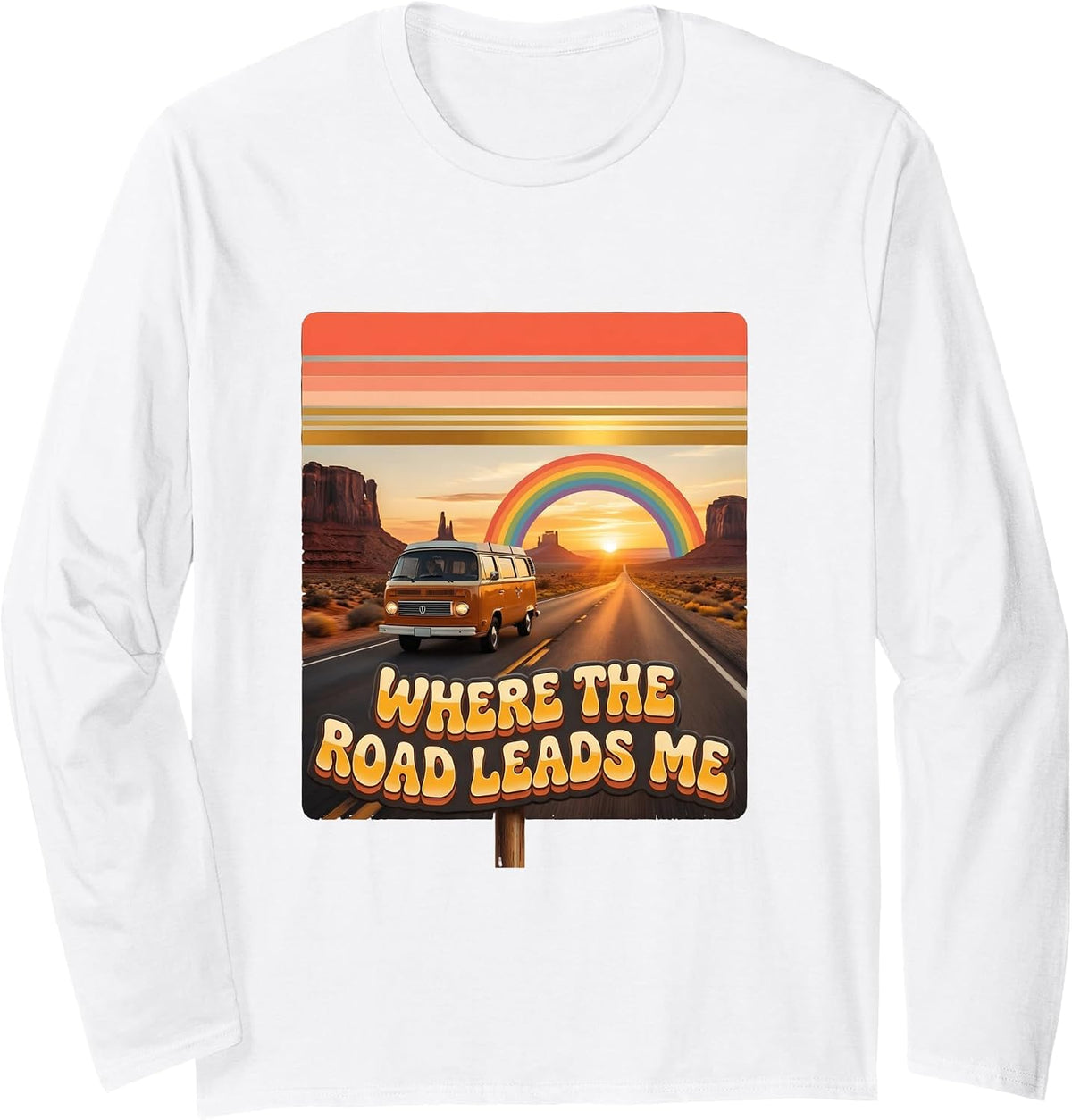 Route 66 Where The Road Leads Me Design Long Sleeve T-Shirt - Adult Unisex White