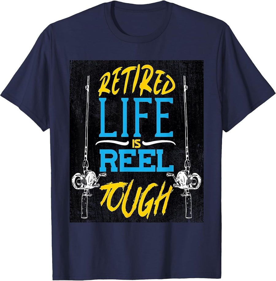 Fun Retired Life is Reel Tough Retirement Plan Fishing Bass T-Shirt - Navy Blue
