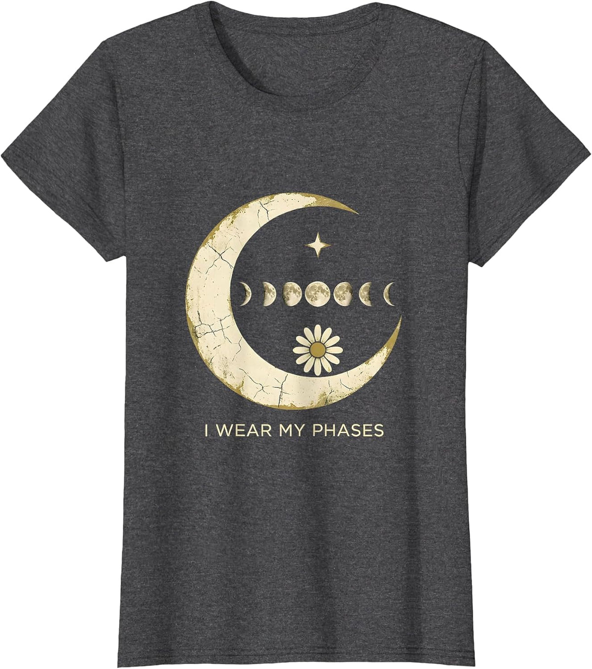 Women's I Wear My Phases Boho Celestial Moon Phase Astronomy T-Shirt - Dark Heather Grey
