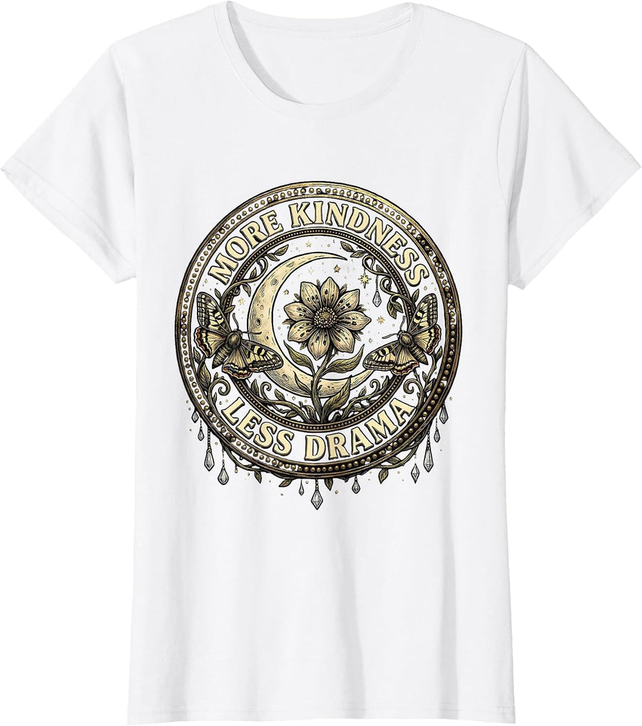 Women's More Kindness Less Drama Positive Vibes Design T-Shirt - White