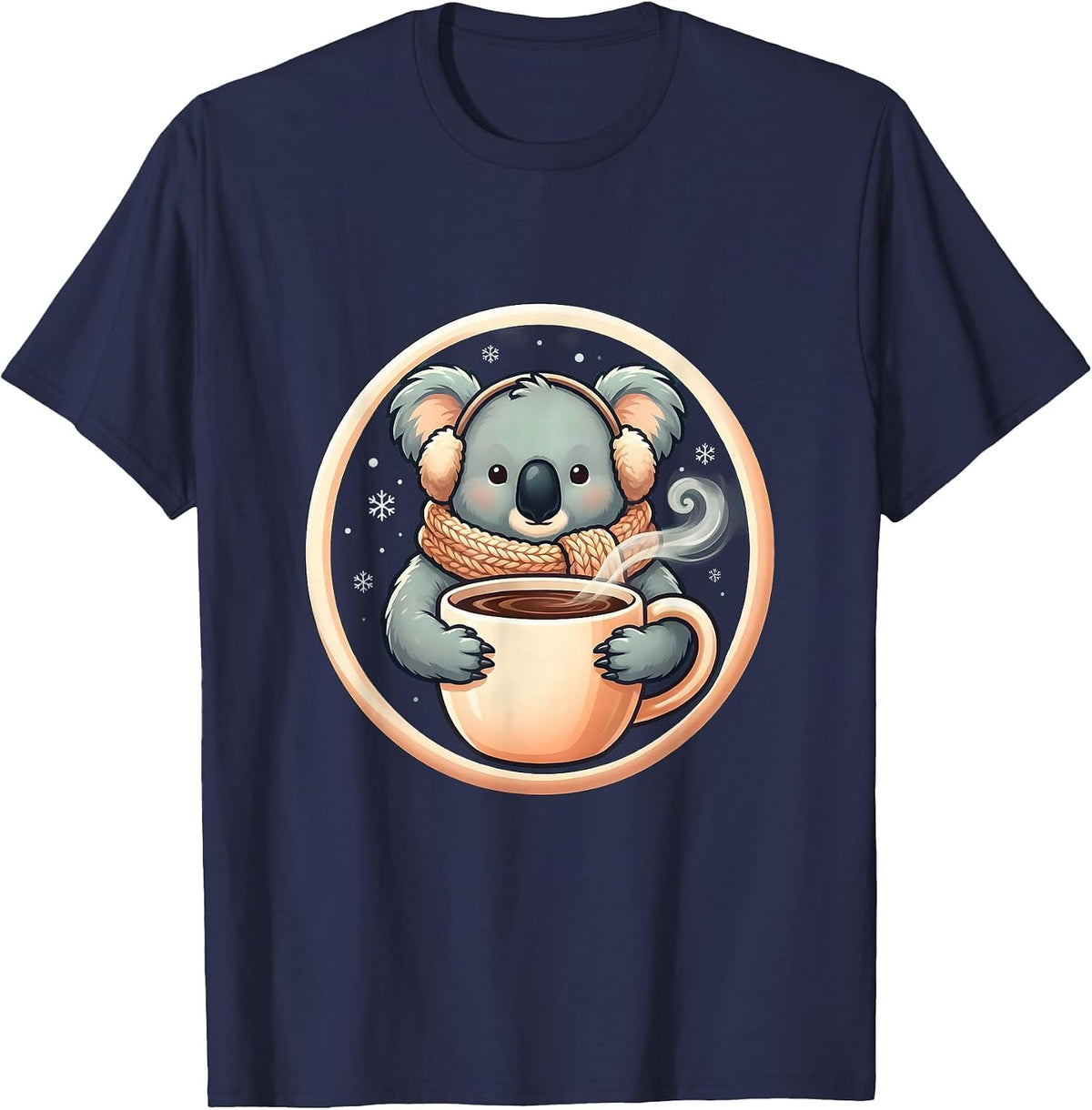 Koala Cocoa Badge Cute Kawaii Christmas Coffee Lover Winter T-Shirt - Navy Blue