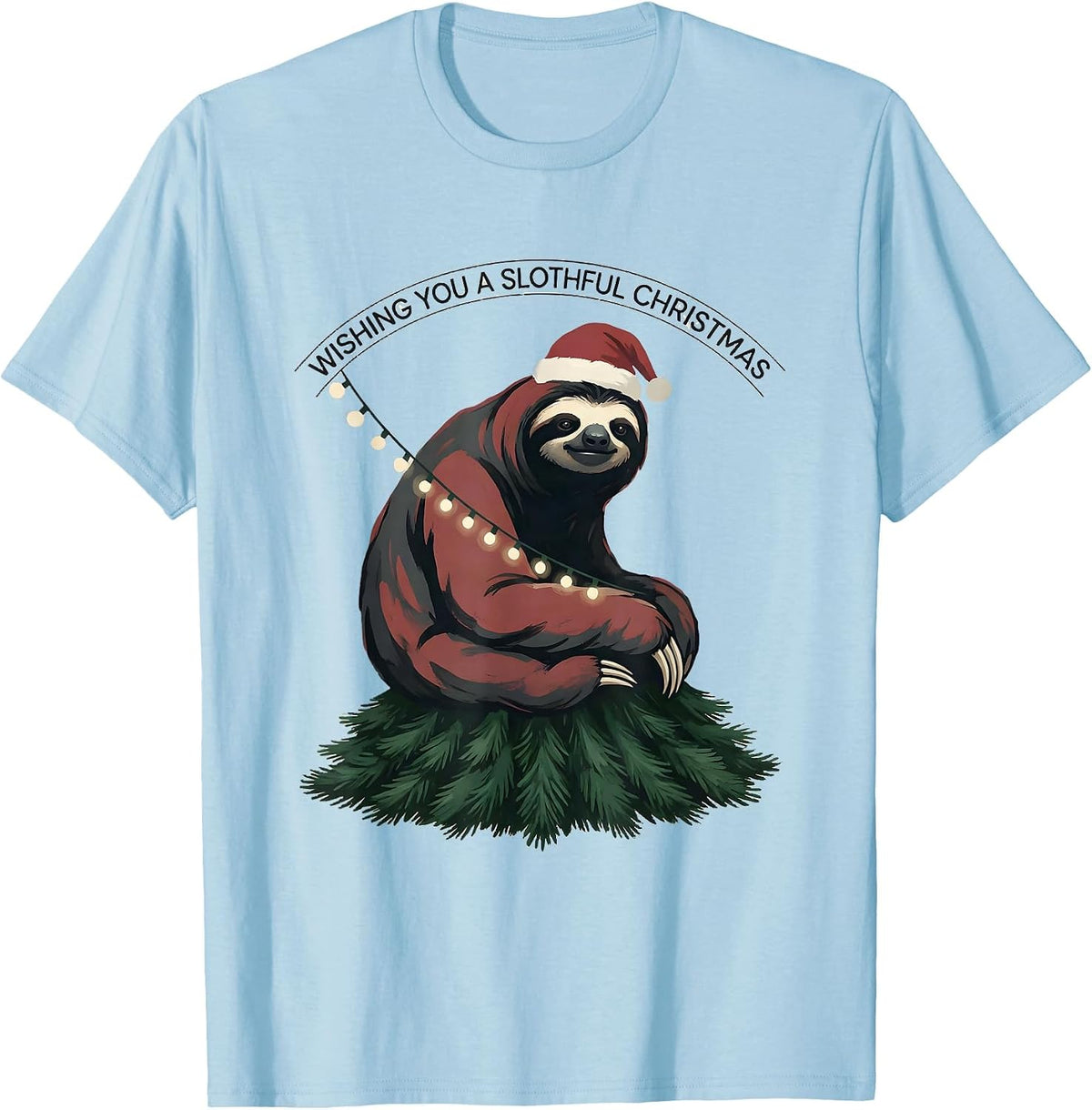 Men's Wishing You a Slothful Christmas Funny Sloth Lover Holiday T-Shirt - Baby Blue
