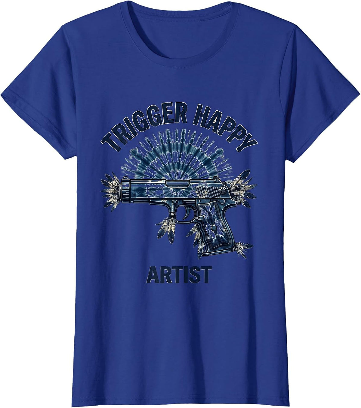 Women's Trigger Happy Artist Airbrush Art Design T-Shirt - Royal Blue