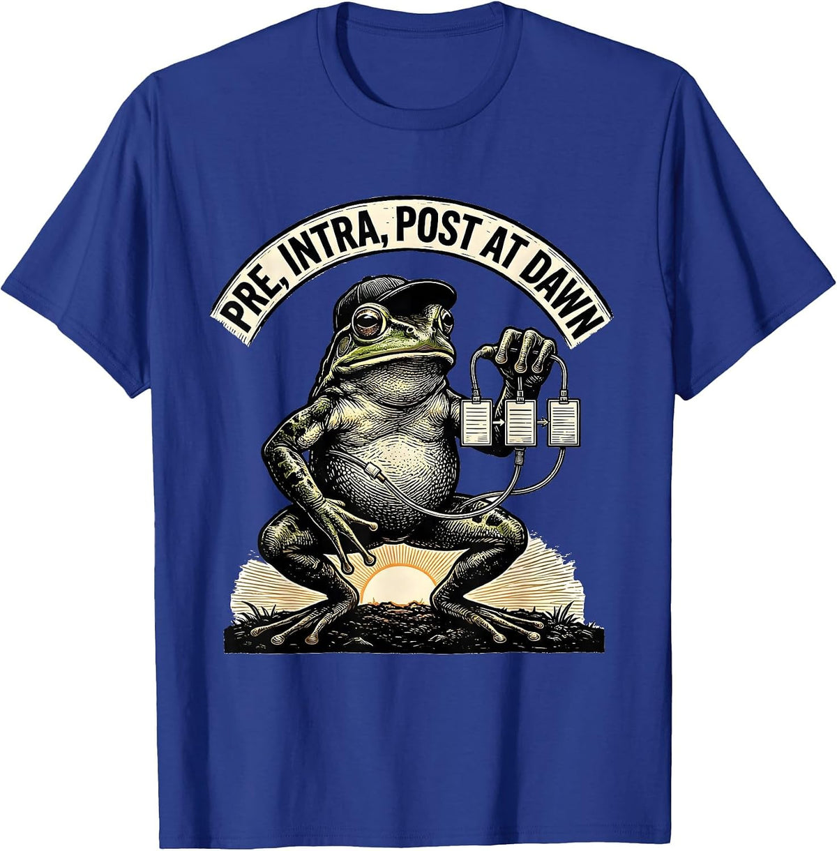 Men's Pre Intra Post At Dawn Funny Frog Teacher Back to School T-Shirt - Royal Blue