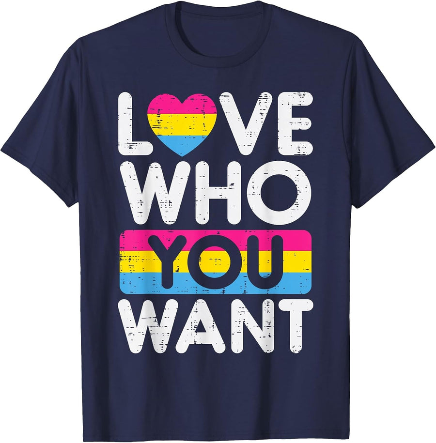 Love Who You Want Pansexual Pan Pride Flag LGBTQ Men Women T-Shirt - Navy Blue