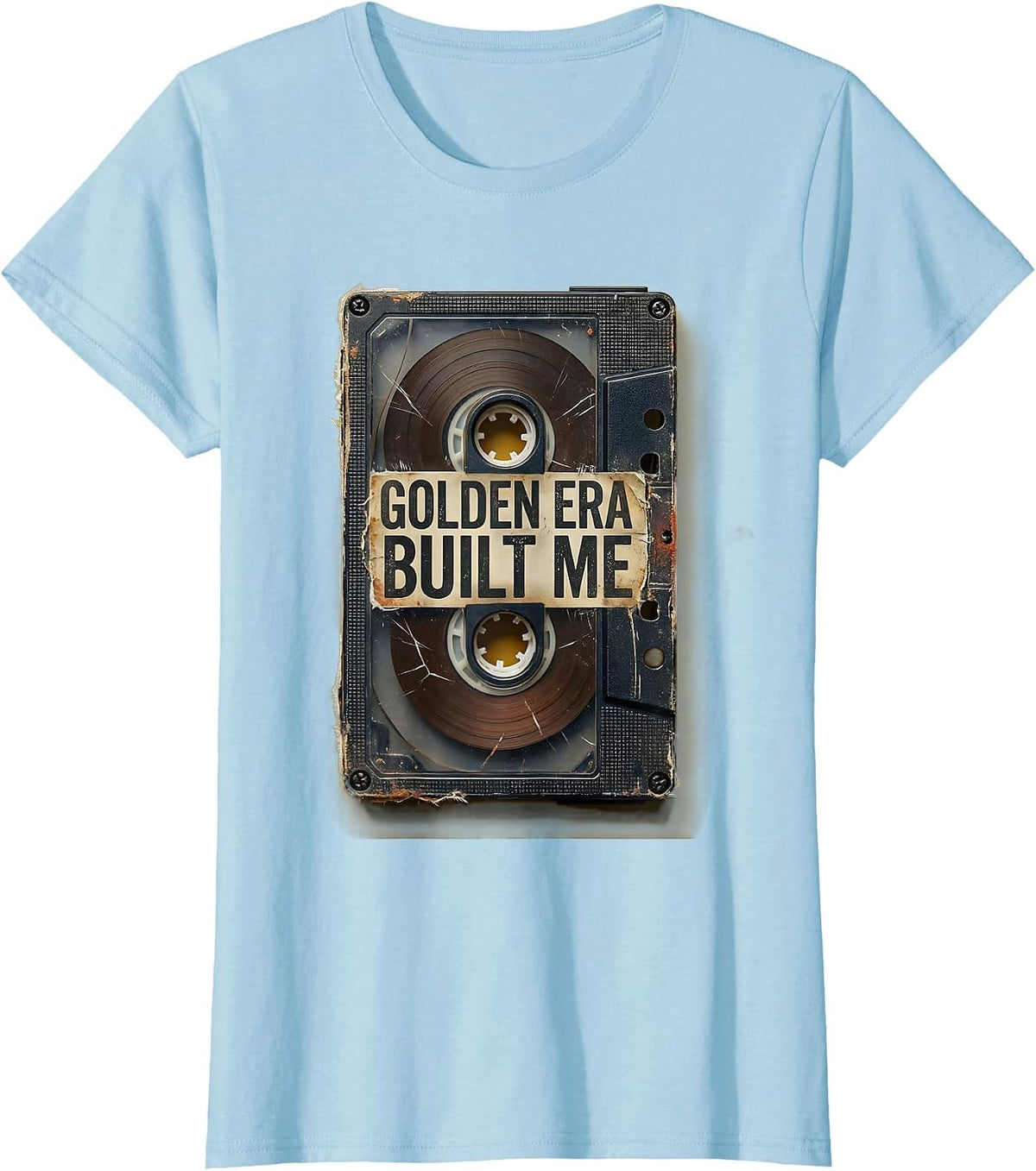 Golden Era Built Me Distressed Old School Hip Hop Cassette T-Shirt - Baby Blue
