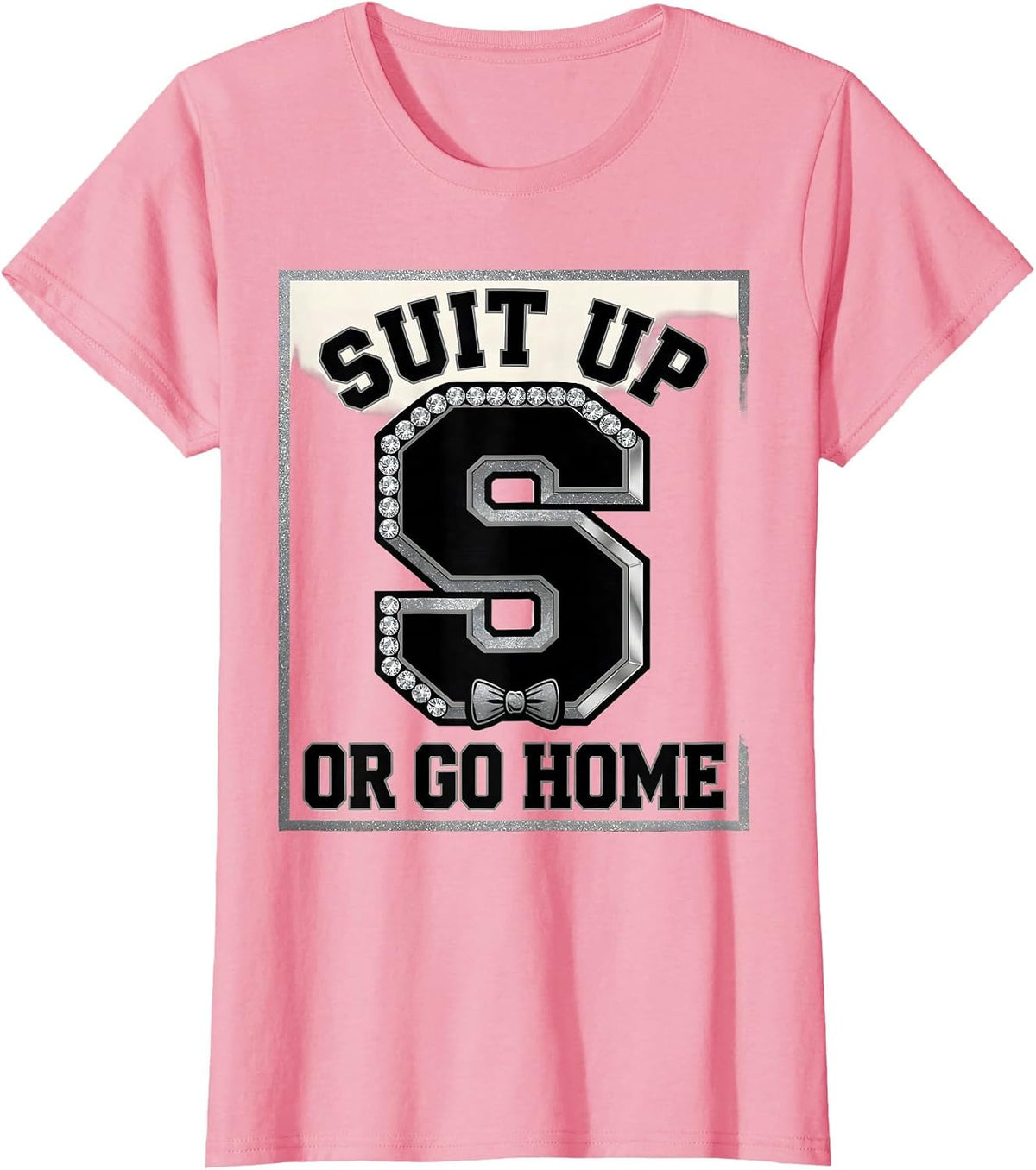 Women's Suit Up Or Go Home Tuxedo Graphic Design T-Shirt - Pink