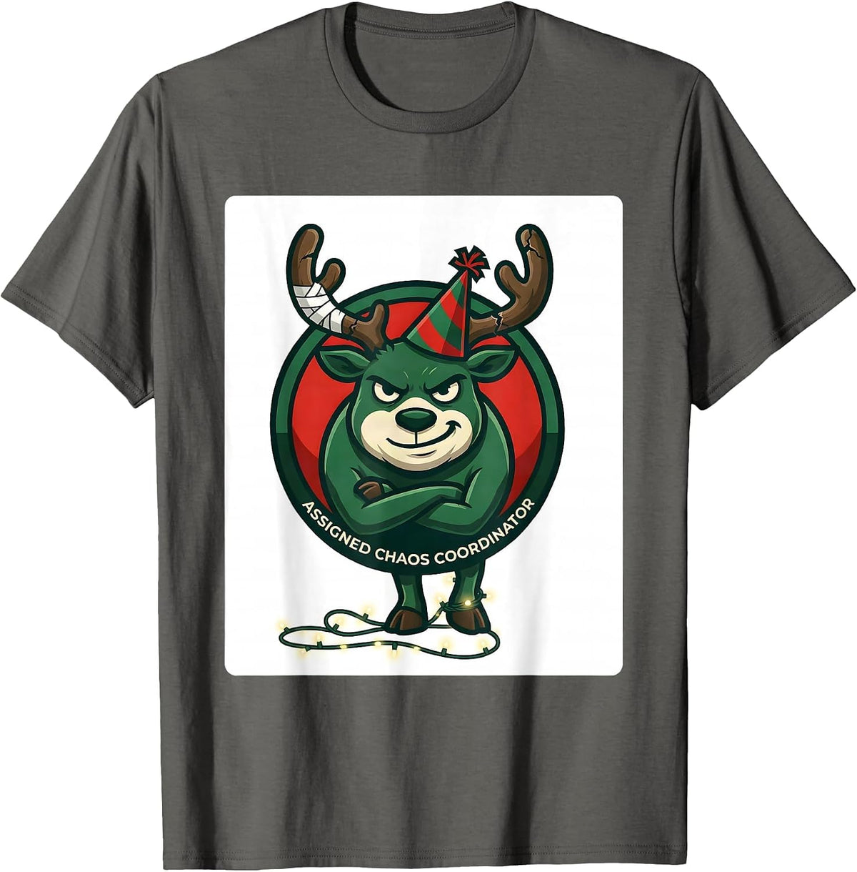 Assigned Chaos Coordinator Funny Christmas Group Humor T-Shirt - Asphalt Grey