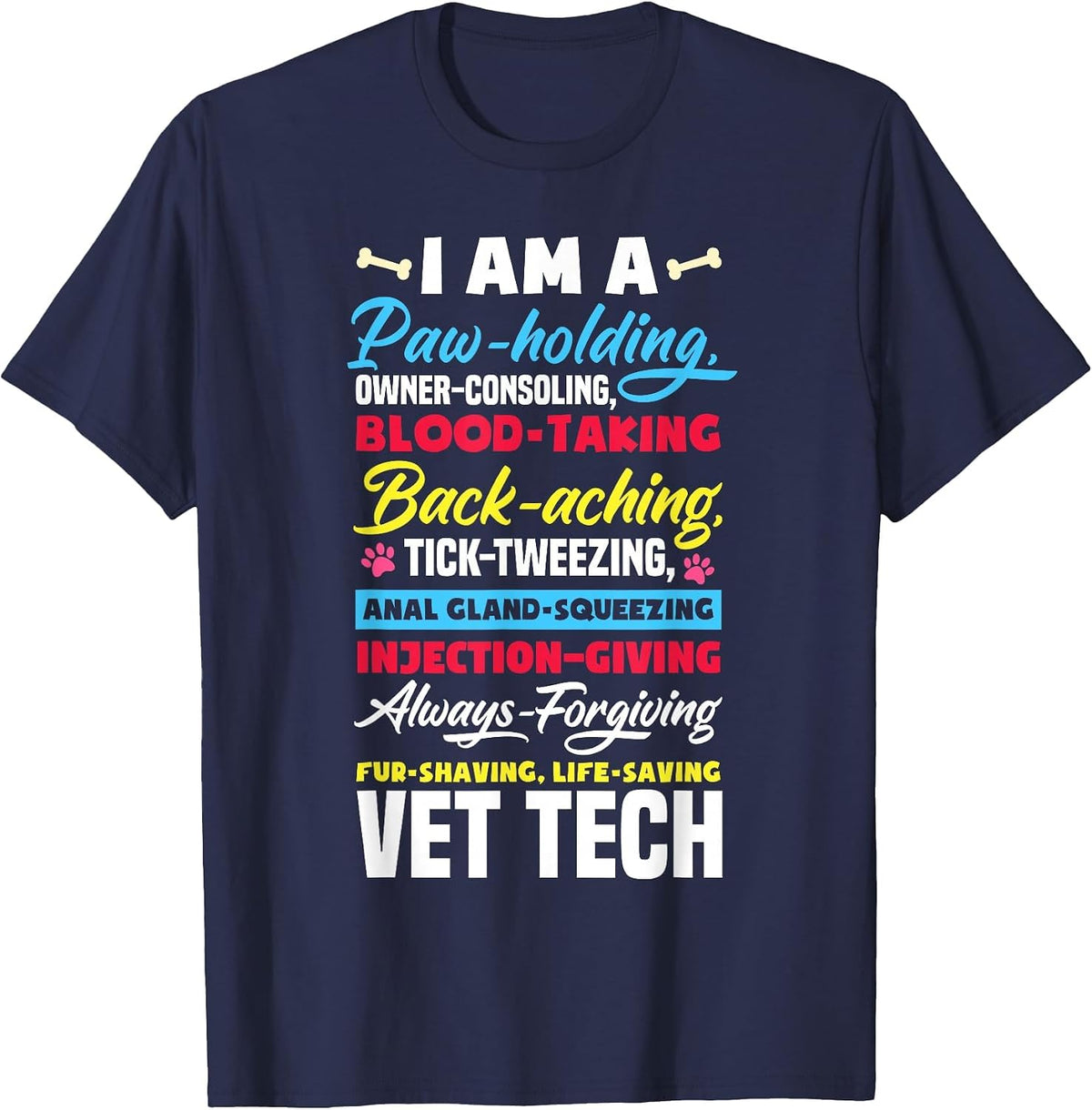 Vet Tech Paw Holding Funny Veterinary Technician T-Shirt - Navy Blue