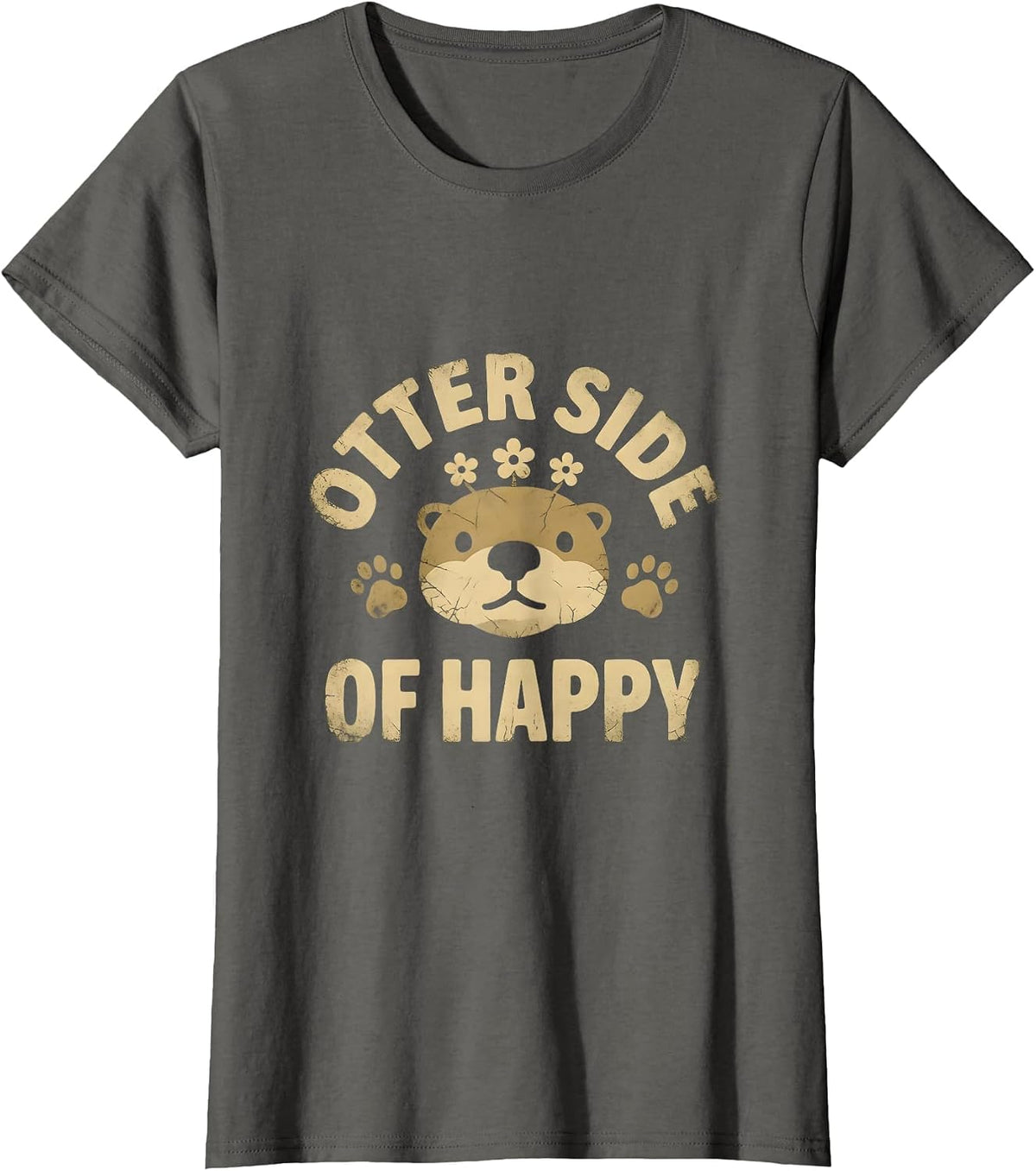 Women's Otter Side of Happy Cute Otter Design T-Shirt - Asphalt Grey
