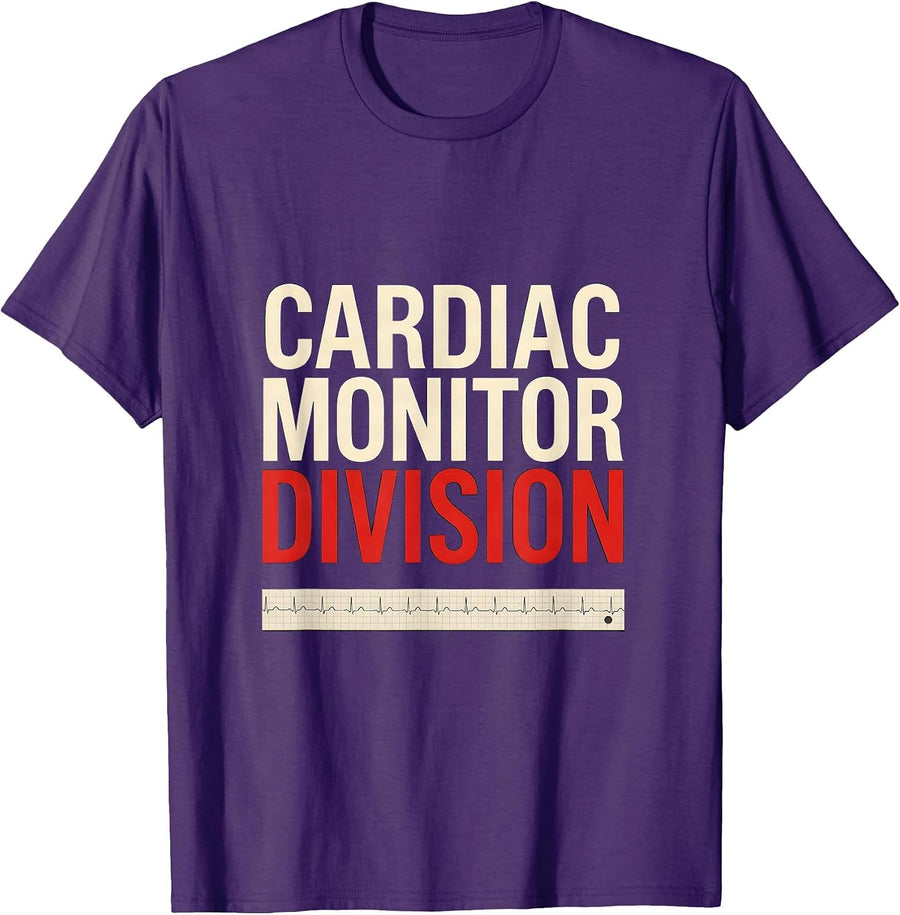 Men's Cardiac Monitor Division Funny Cardiac Tech EKG Heartbeat T-Shirt - Purple