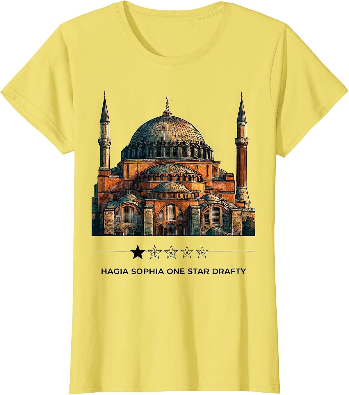 Hagia Sophia One Star Drafty Funny History Buff T-Shirt - Lemon Yellow