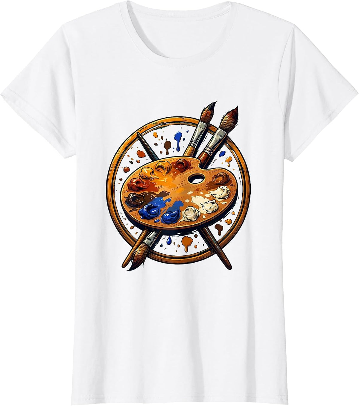 Art Teacher Paint Palette Crossed Brushes Graphic T-Shirt - White