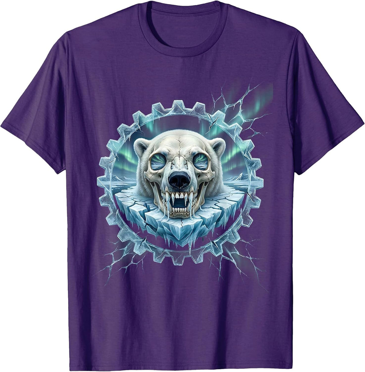 Polar Bear Skull Icicle Teeth Ice Art Design T-Shirt - Purple
