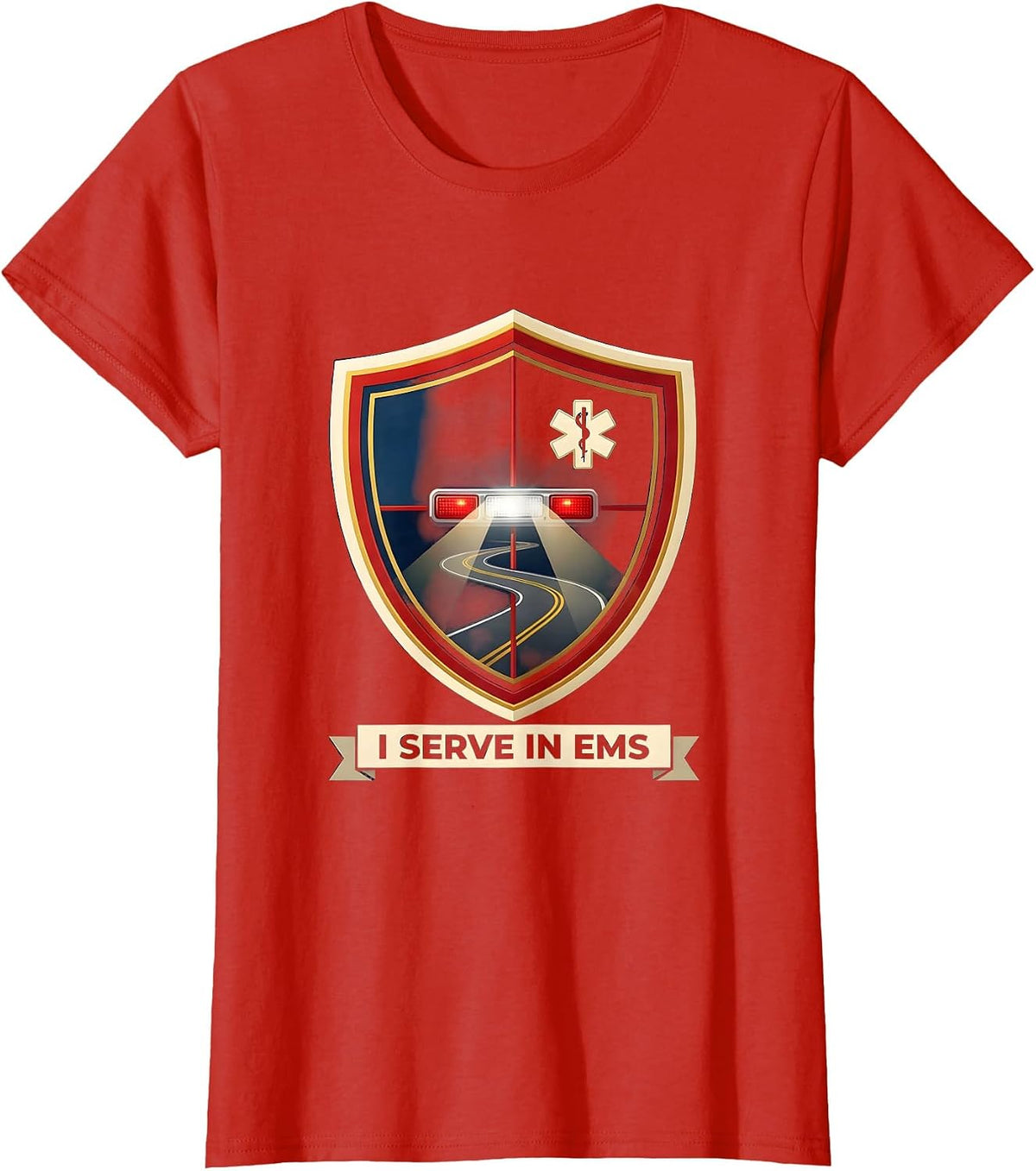 Women's I Serve in EMS Paramedic EMT First Responder Pride T-Shirt - Red