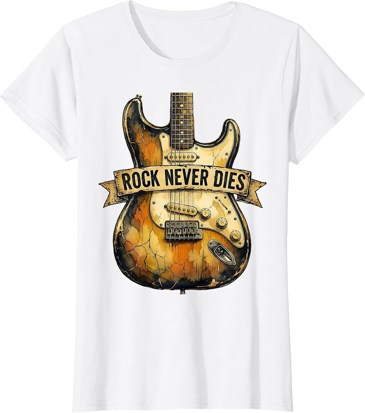 Women's Rock Never Dies Bold Music Graphic Design T-Shirt - White