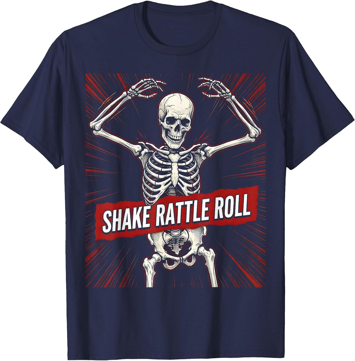 Shake Rattle Roll Classic Rock and Roll Design T-Shirt - Navy Blue