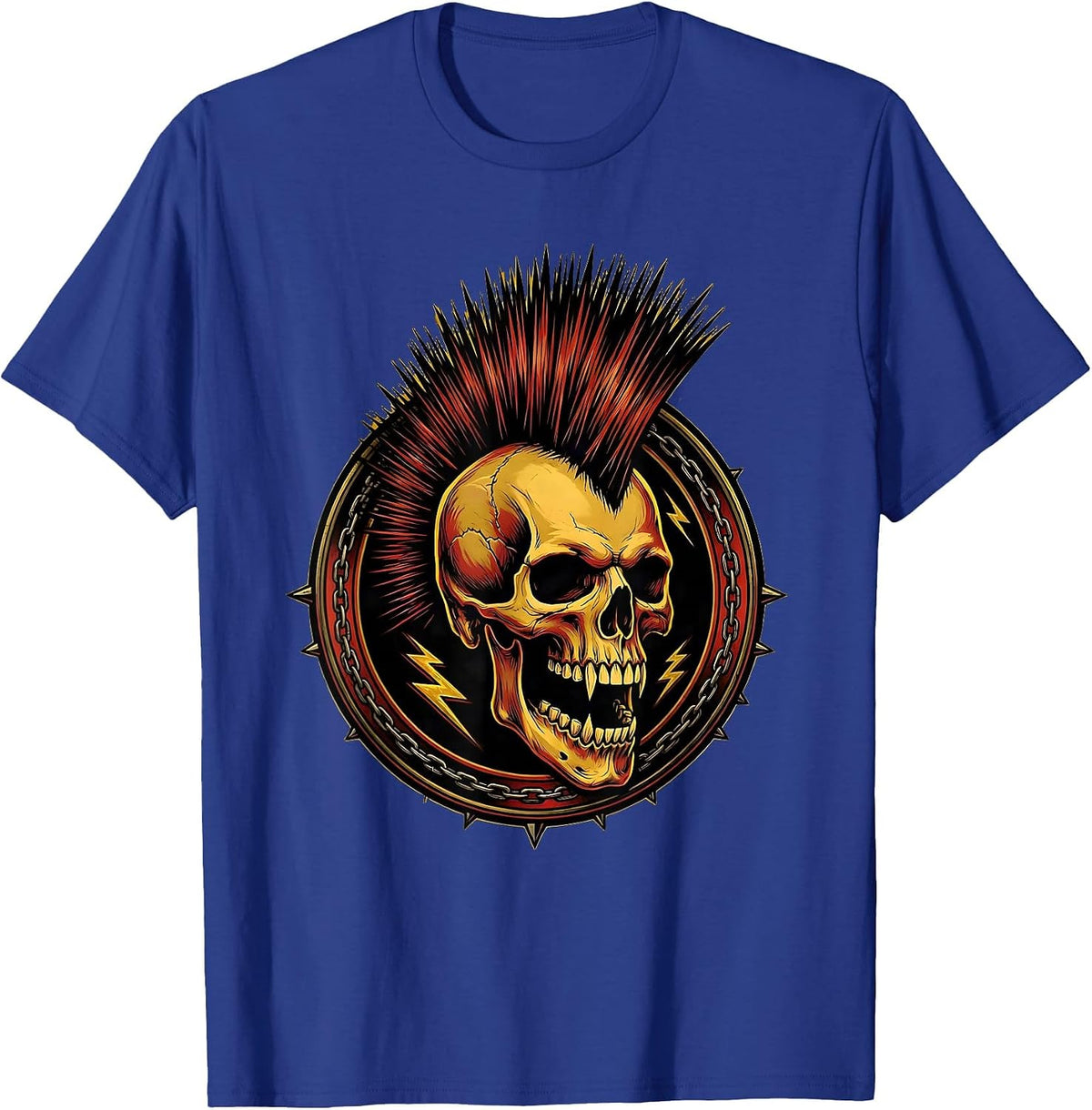 Punk Skull Mohawk Graphic Design T-Shirt - Royal Blue