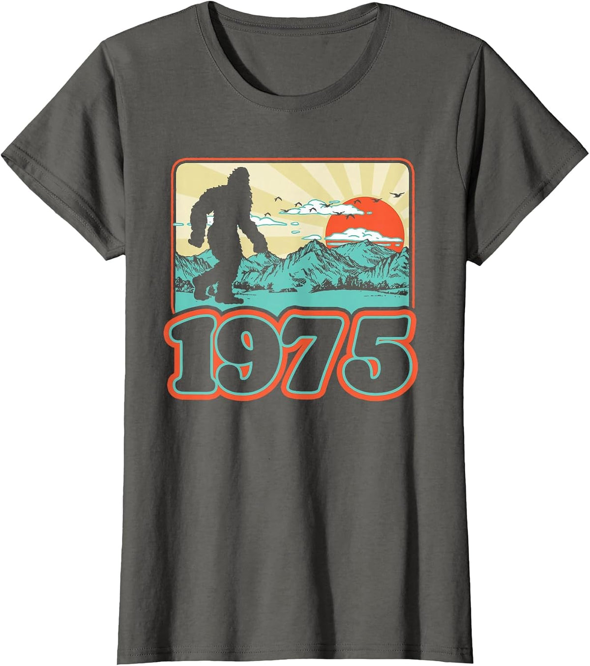 Retro Bigfoot Mountains 50th Birthday 1975 Sasquatch Fifty T-Shirt - Asphalt Grey