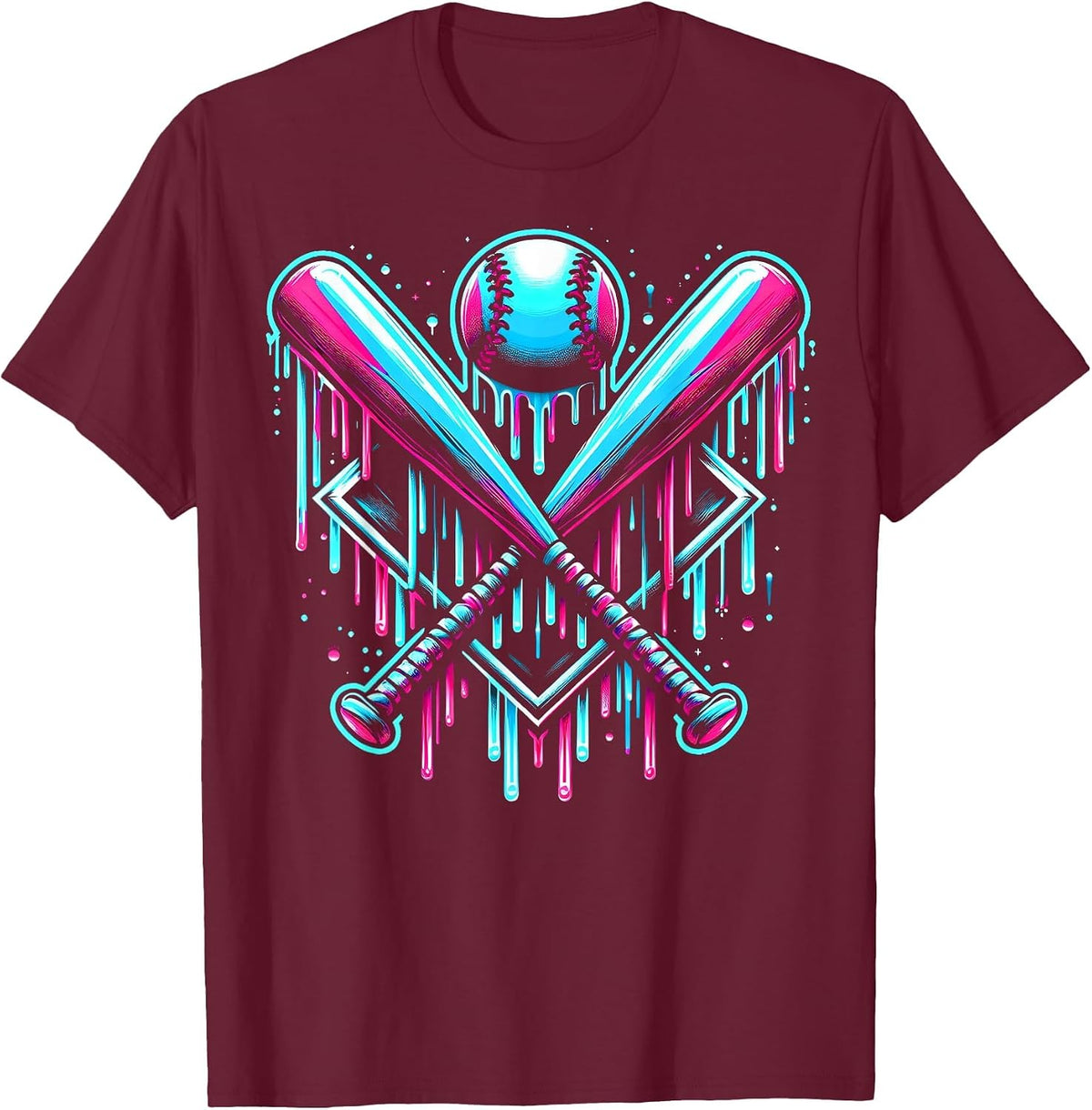 Baseball Drip Boys Home Plate Ice Cream Players & Fans T-Shirt - Burgundy