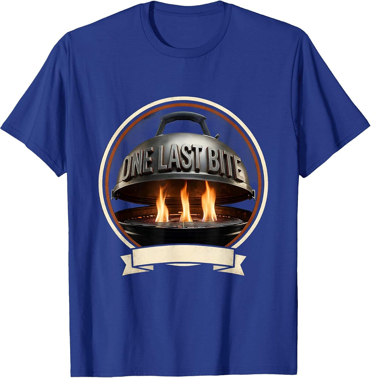 One Last Bite Emblem BBQ Grill Dad Humor T-Shirt - Royal Blue