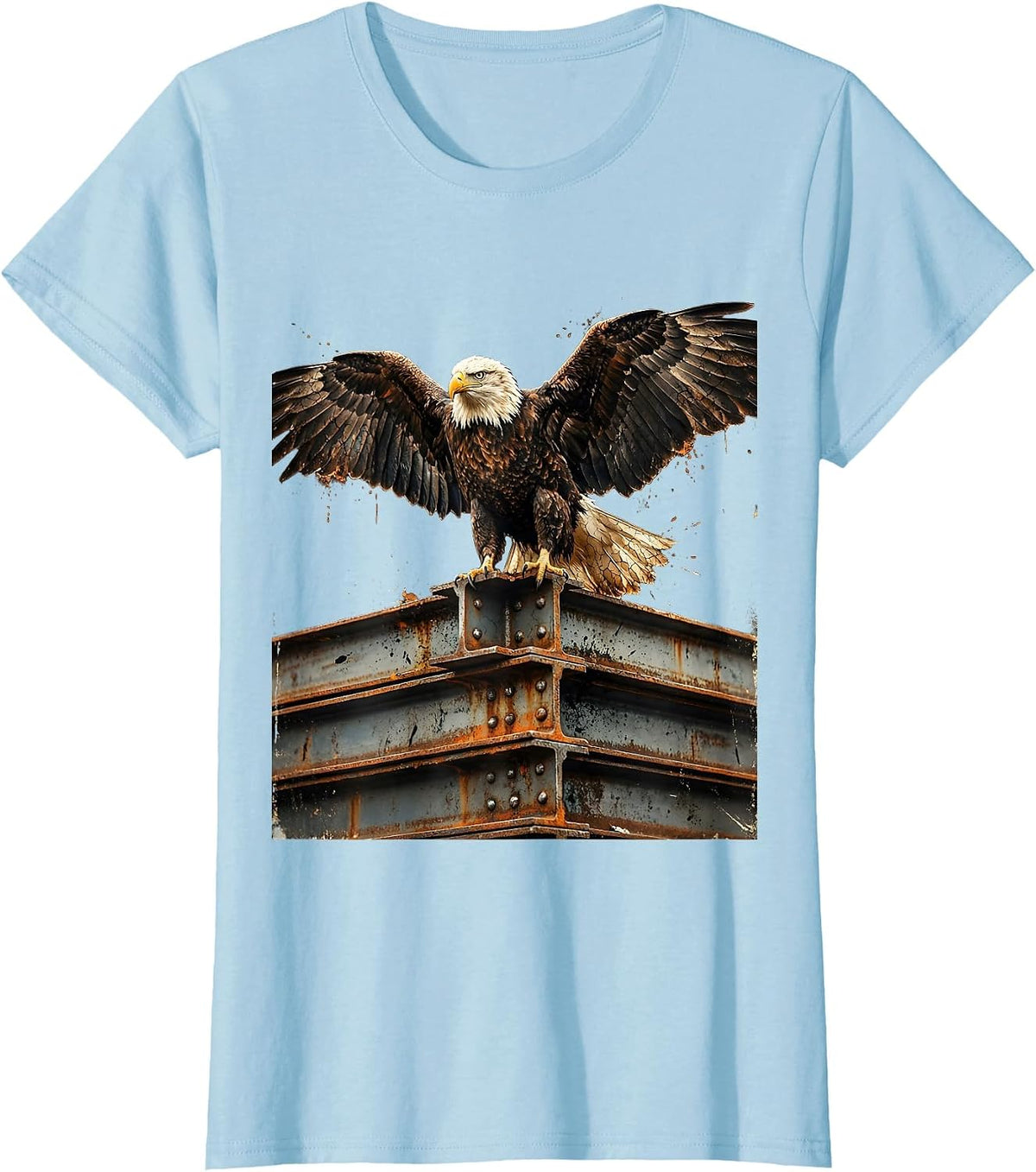 Labor Day Eagle on Steel Beams Graphic T-Shirt - Baby Blue