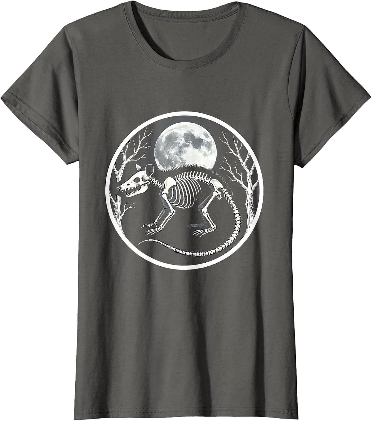 Women's Opossum Skeleton Glowing Moonlight Illustration T-Shirt - Asphalt Grey
