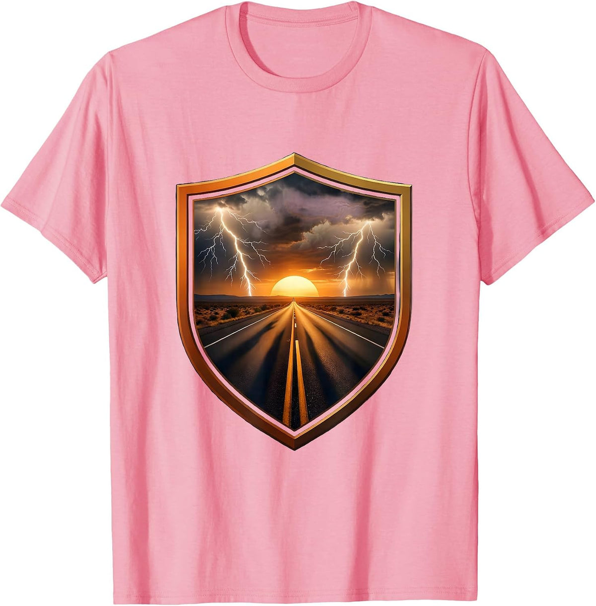 Men's Route 66 Desert Storm Dusk Highway Graphic Tee T-Shirt - Pink