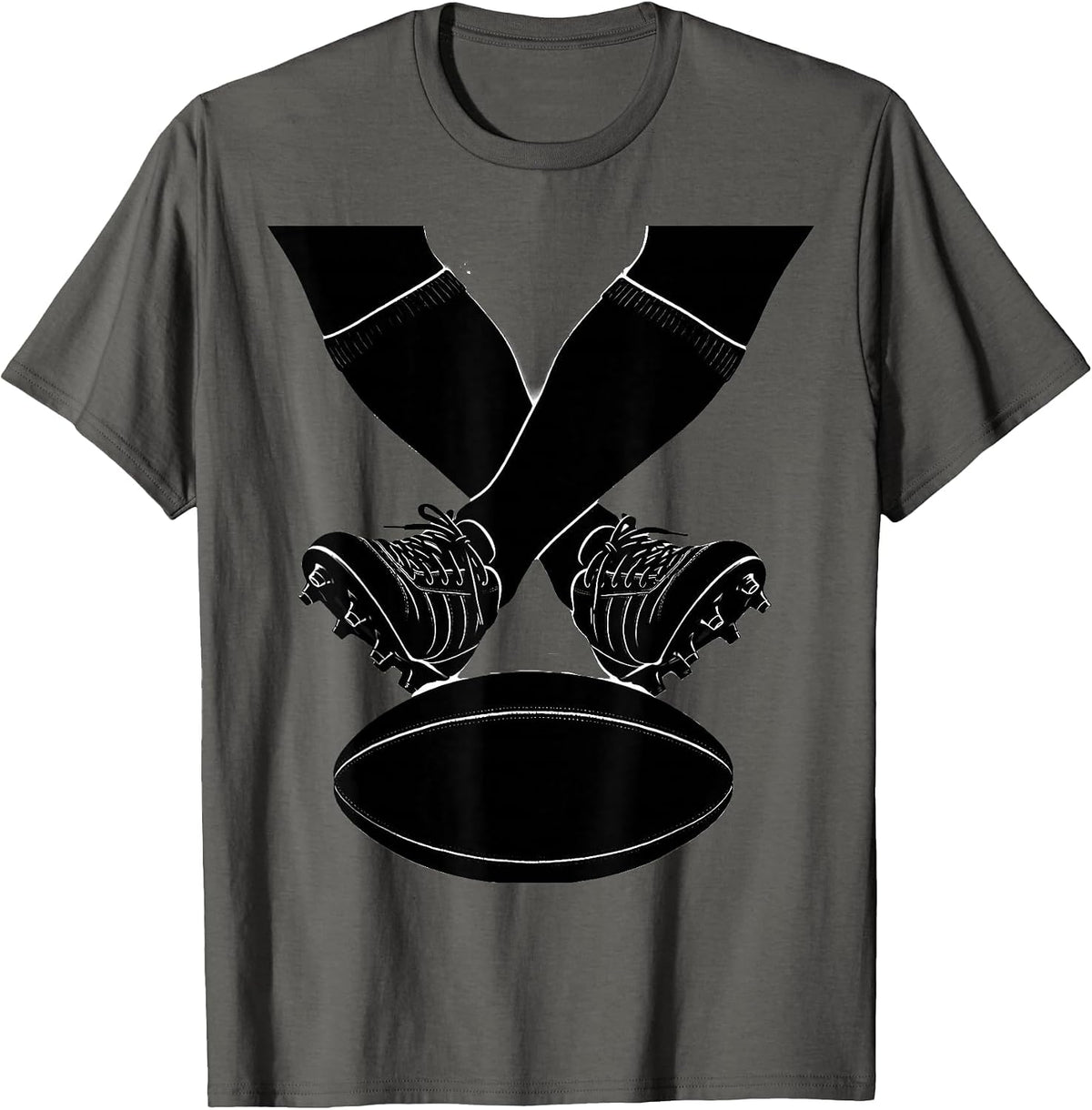 Crossed Rugby Boots and Ball Graphic Design T-Shirt - Asphalt Grey