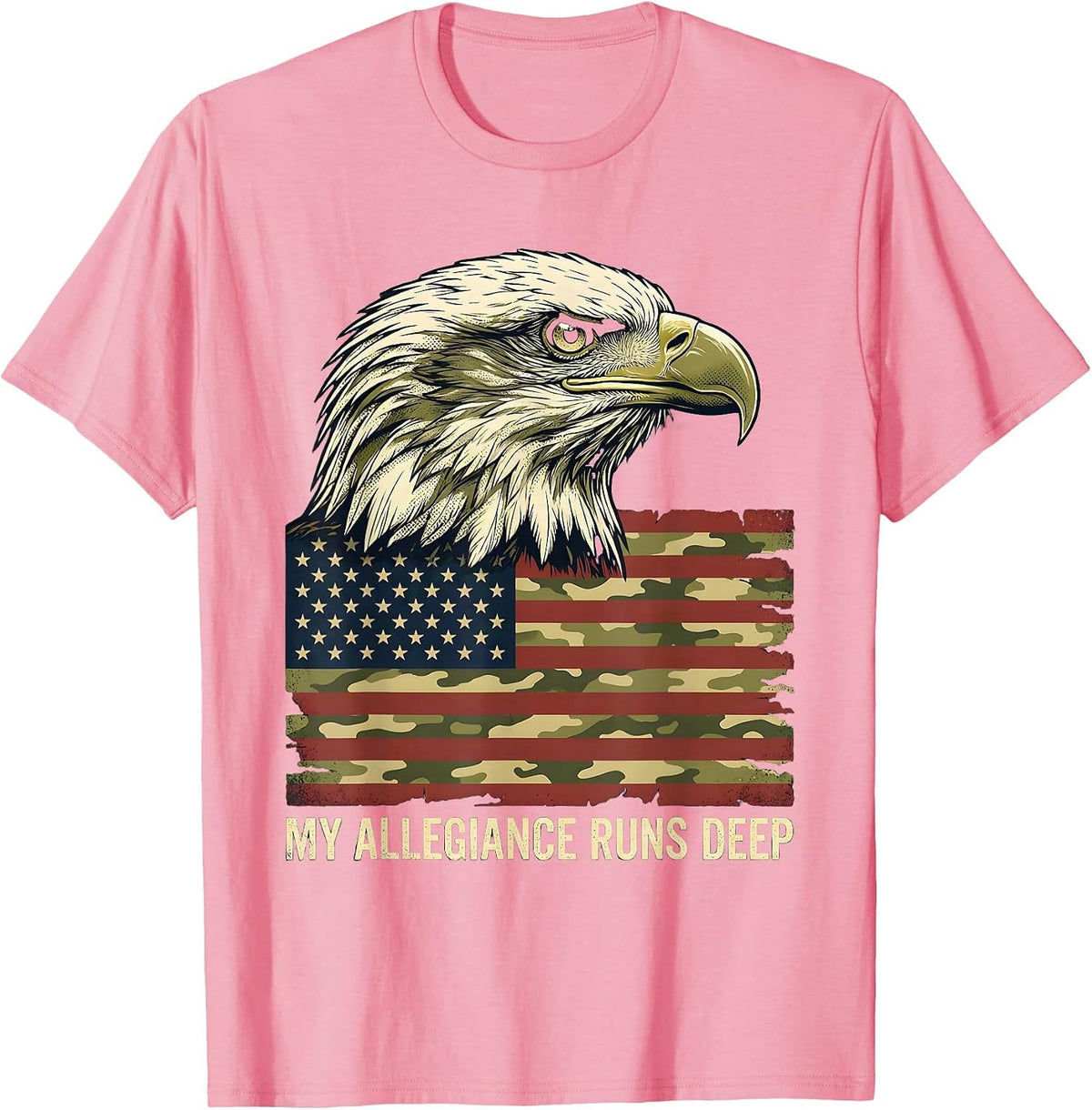 Men's My Allegiance Runs Deep Patriotic Military Camo American T-Shirt - Pink