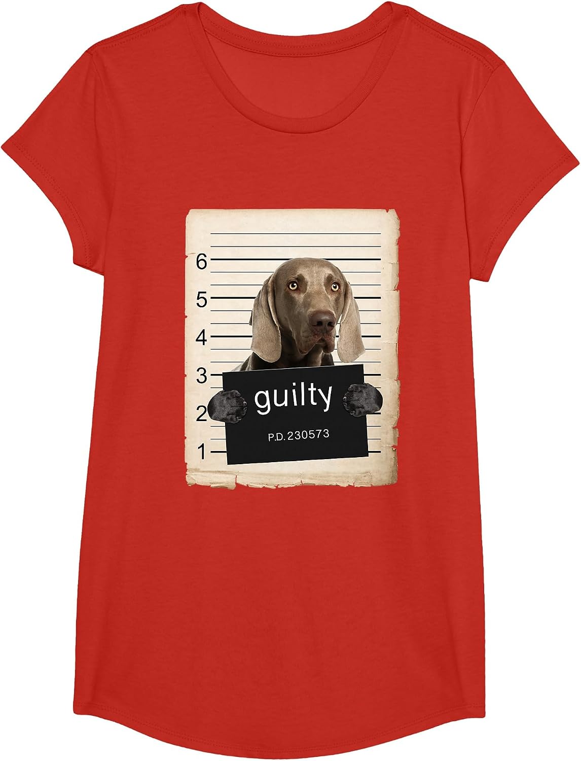 Weimaraner Dog Mug Shot Bad Dog T-Shirt - Girls Red