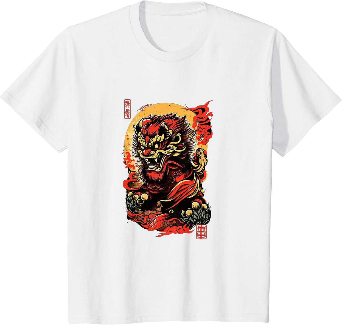 Mad Lion Dance Chinese Foo Dog T-Shirt - White
