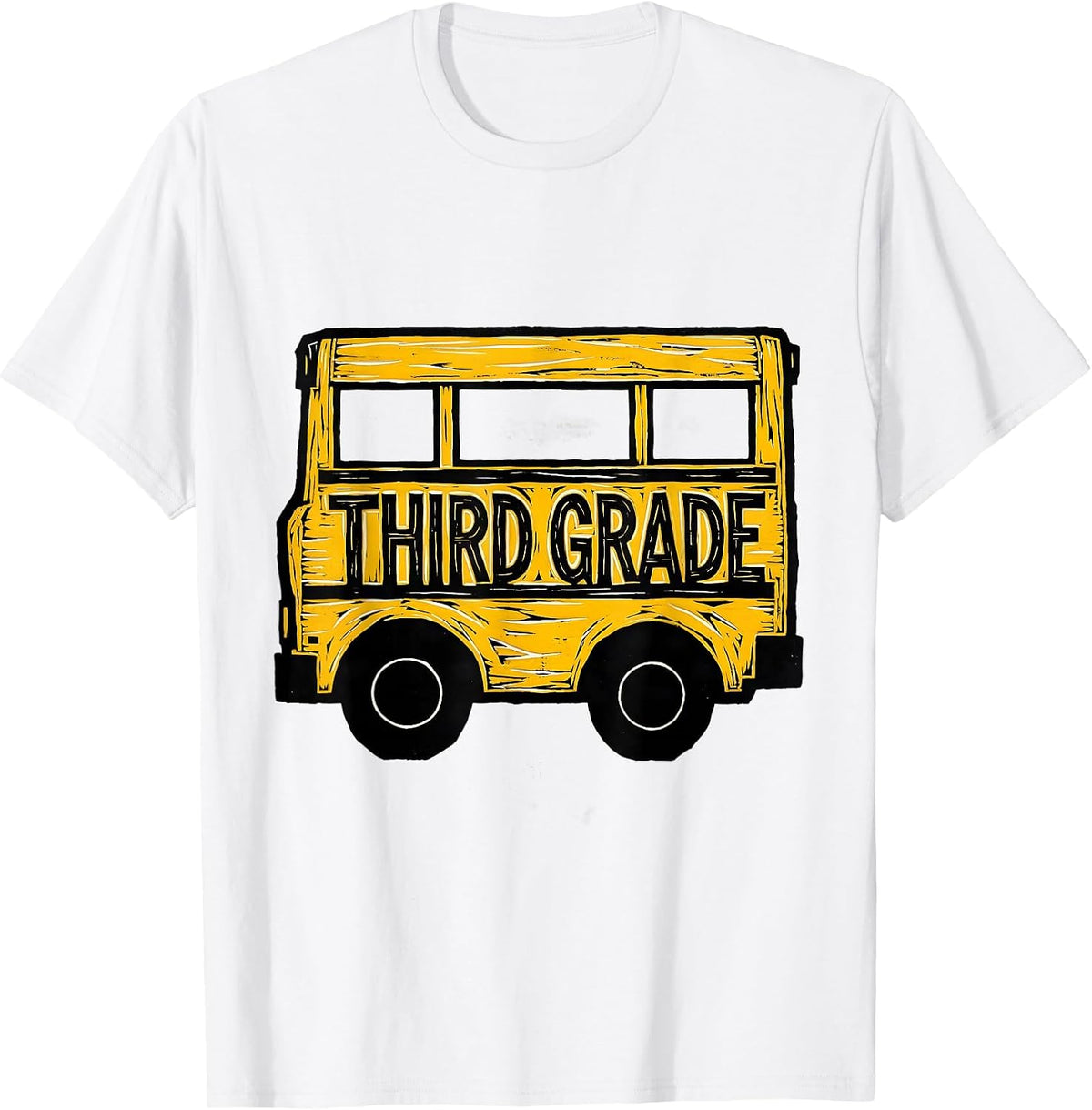Men's Third Grade Linocut School Bus Teacher Student First Day T-Shirt - White