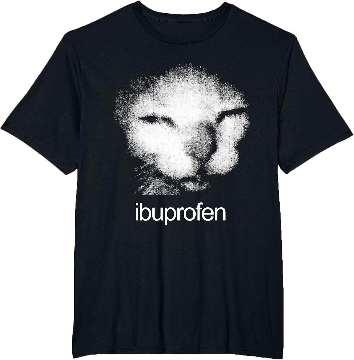 Funny Ibuprofen Cat Meme with Cringe Ugly Feline Face T-Shirt - Black