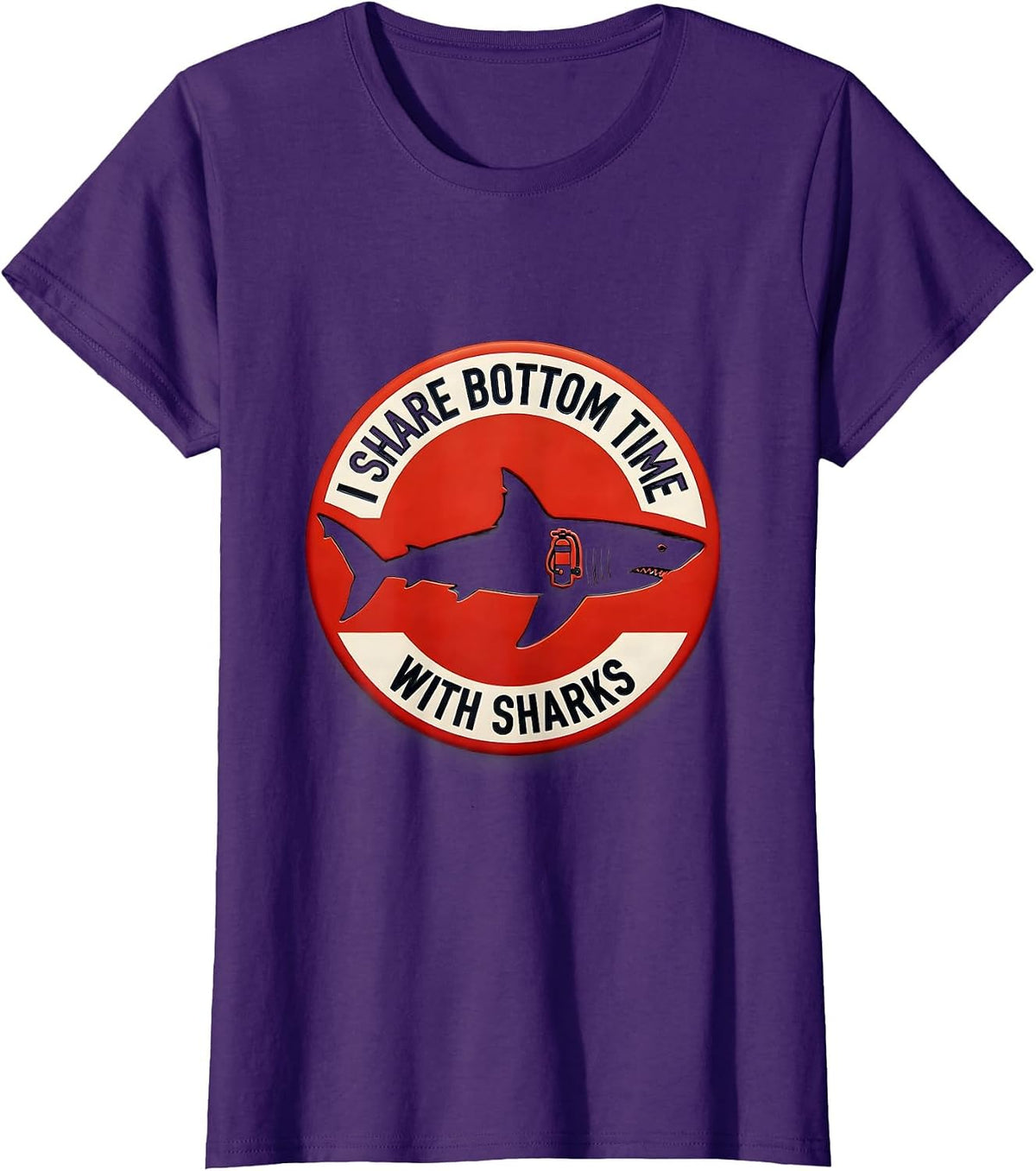 Women's I Share Bottom Time With Sharks Funny Scuba Diver Ocean T-Shirt - Purple