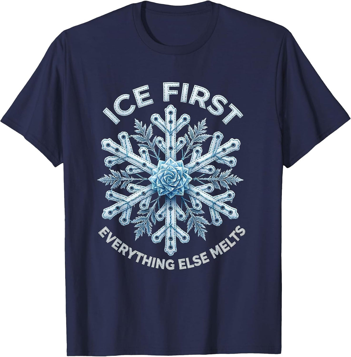 Ice First Everything Else Melts Cool Design T-Shirt - Navy Blue