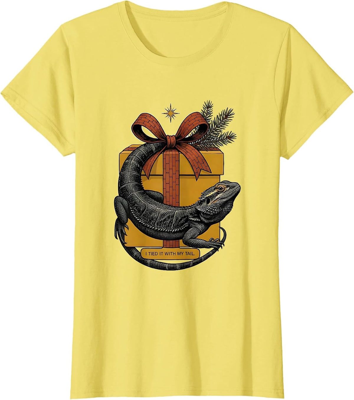 Women's I Tied It With My Tail Midcentury Modern Christmas Dragon T-Shirt - Lemon Yellow