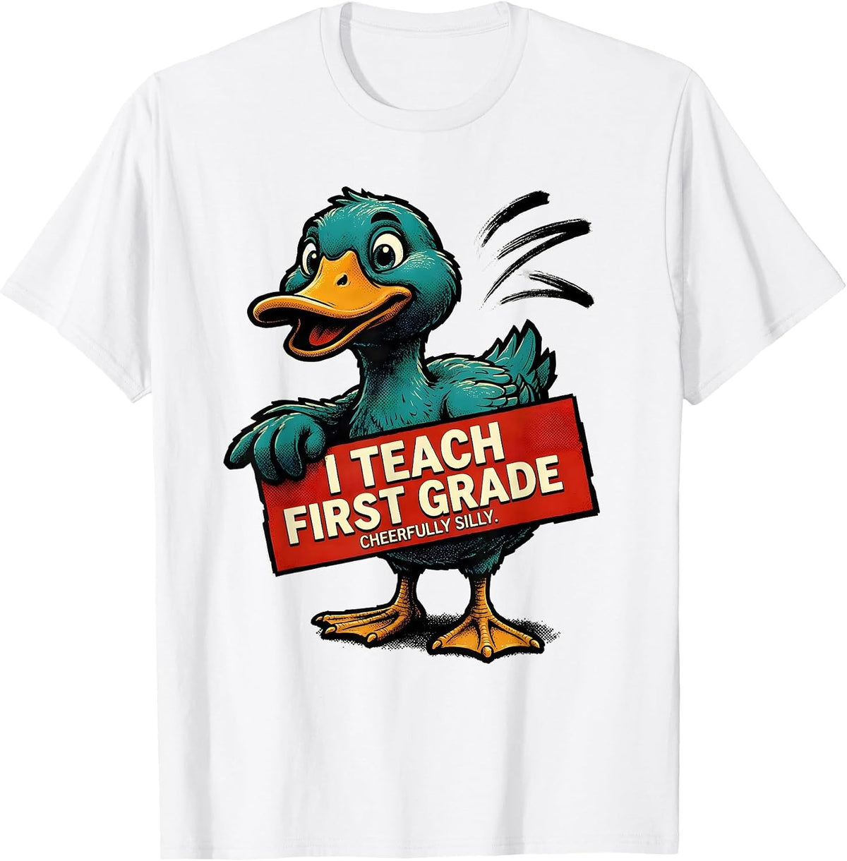Men's I Teach First Grade Cheerfully Silly Retro Advertising T-Shirt - White
