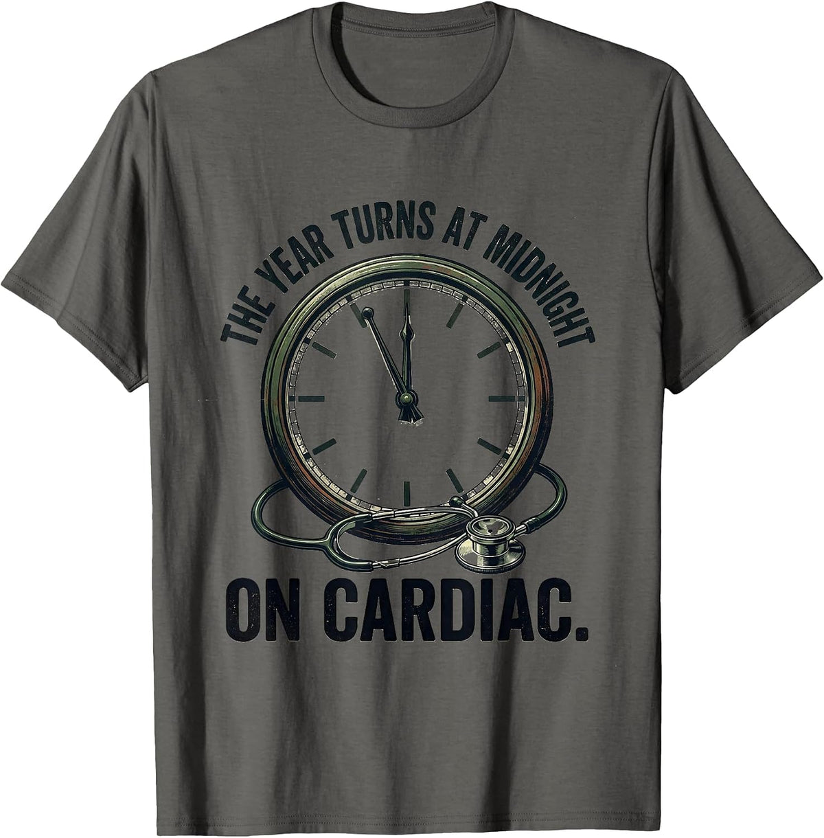 Men's The Year Turns At Midnight On Cardiac Vintage Nurse T-Shirt - Asphalt Grey