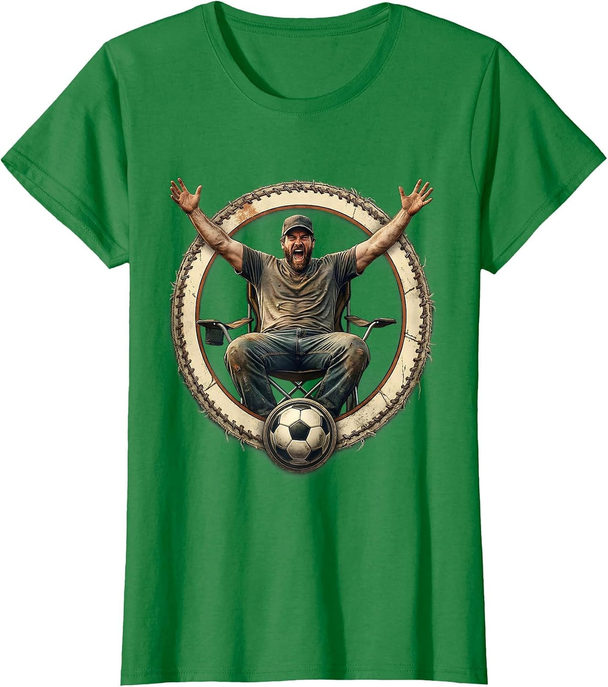 Women's Soccer Dad Cheering Fan Folding Chair Illustration T-Shirt - Kelly Green