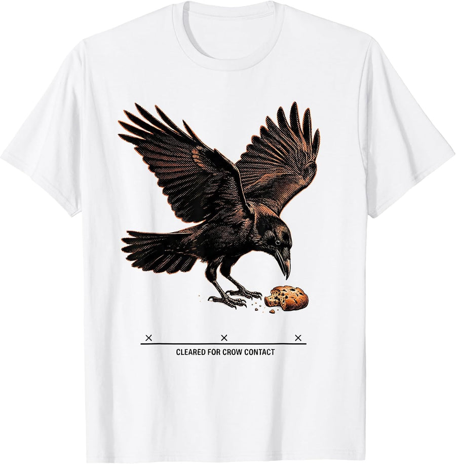 Men's Cleared For Crow Contact Gothic Bird Pun Humor T-Shirt - White