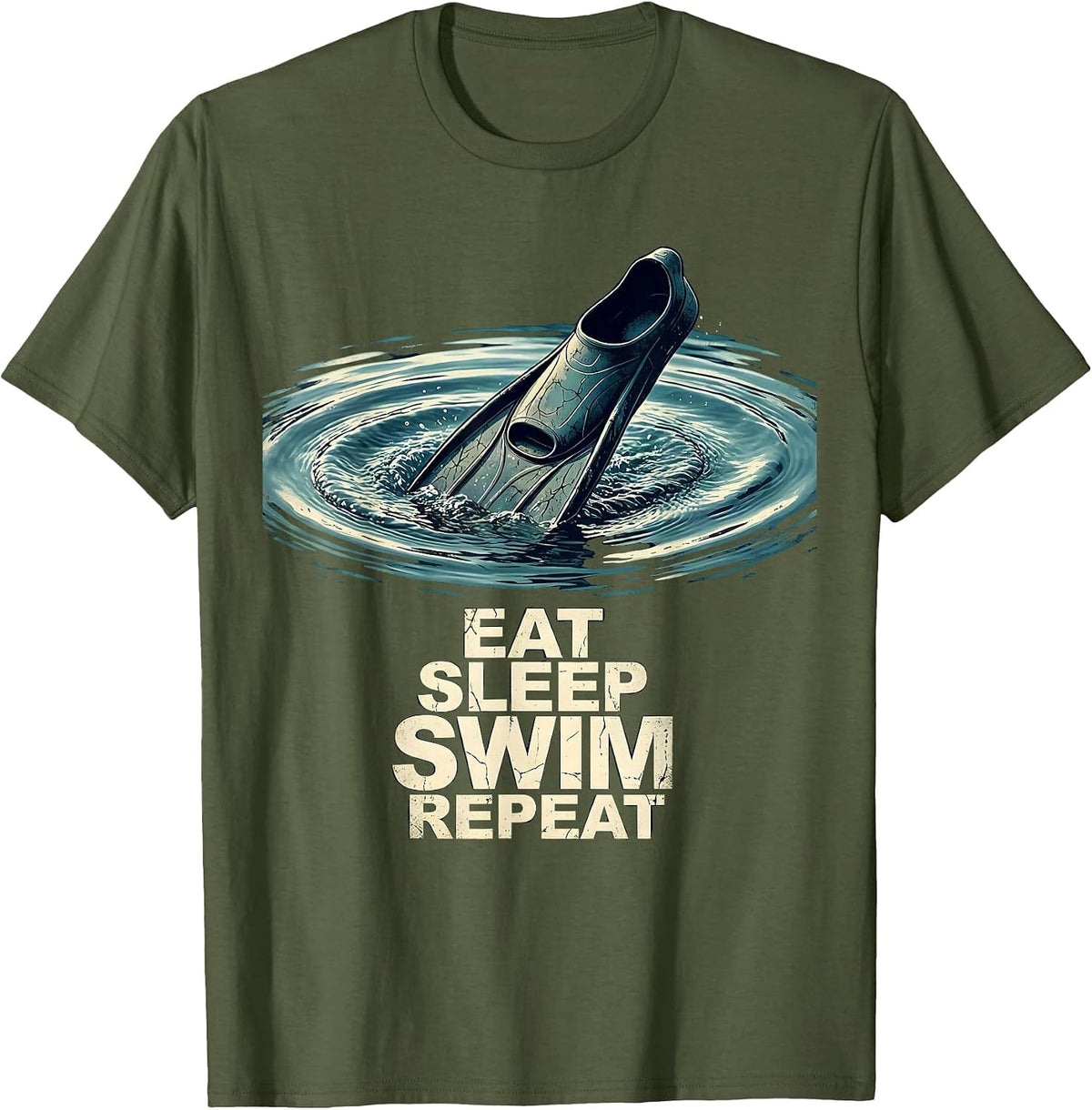 Eat Sleep Swim Repeat Distressed Funny Swimming Hobby Lover T-Shirt - Olive Green